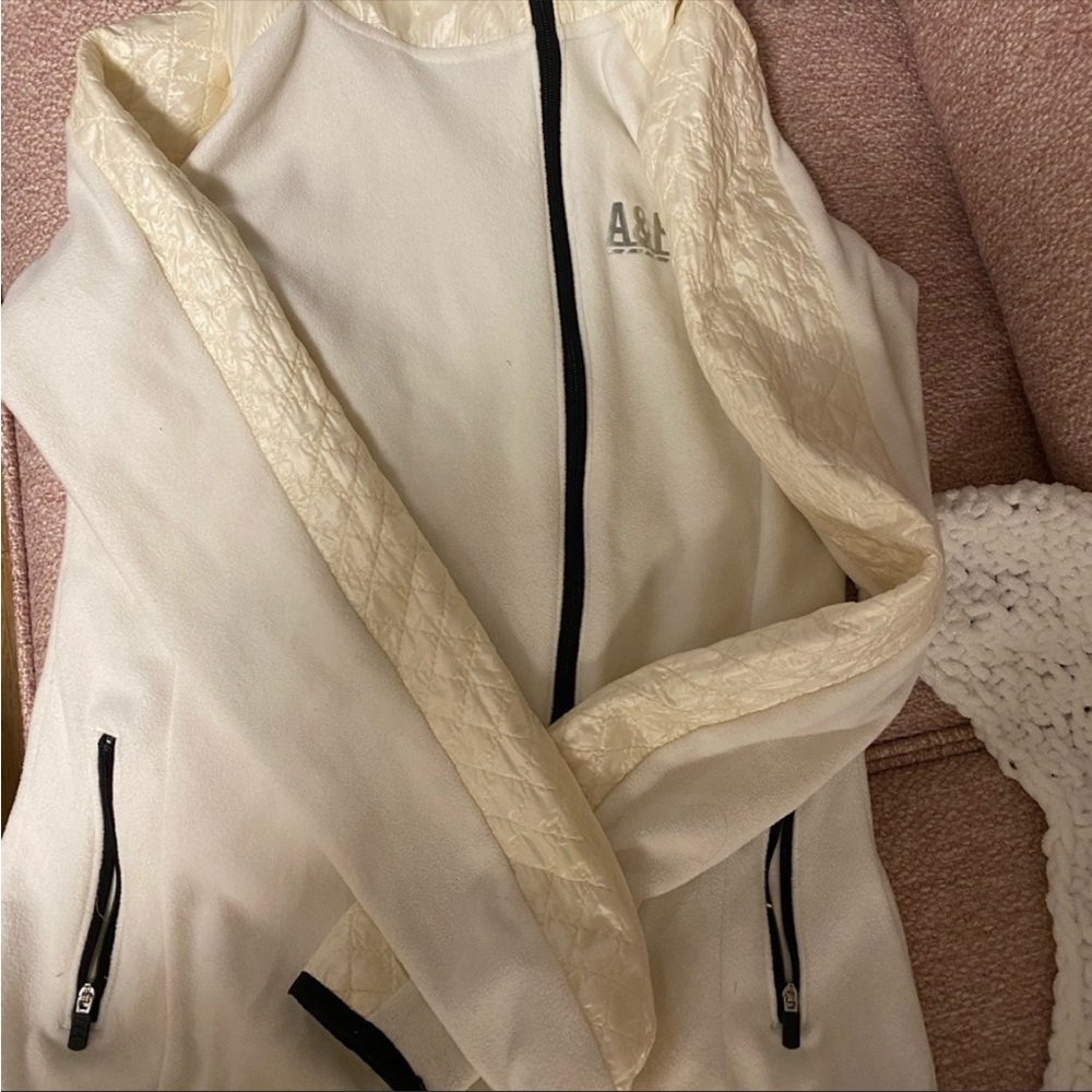 White Abercrombie Fleece jacket. Small.